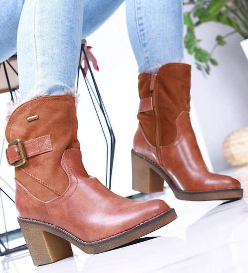 Zimowe damskie botki na słupku Camel /B4-3 15325 T592/