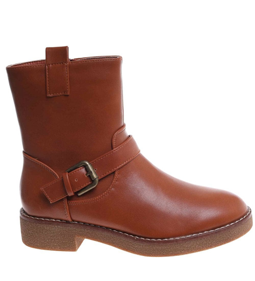 Karmelowe botki damskie z klamerkami /i5-3 h2 18398 W288/