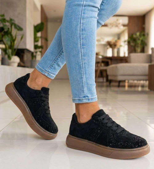 Czarne trampki damskie na platformie /A2-1 18814 W288/