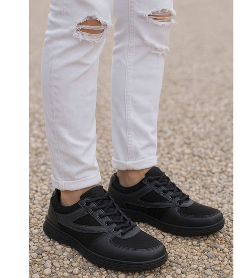 Sznurowane sportowe półbuty męskie Czarne /B4-1 18156 T288/