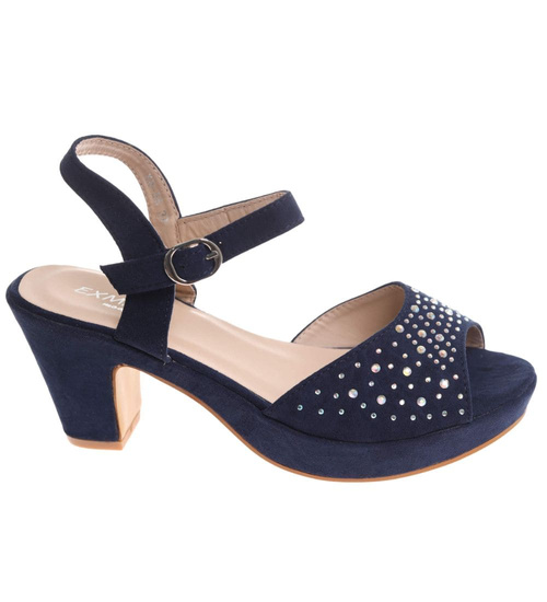 Granatowe damskie sandały na słupku i platformie /E3-2 16065 G185/