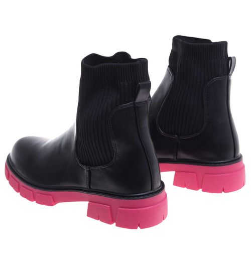 Czarno fuksjowe elastyczne dziewczęce botki ocieplane /B4-2 18340 T3/