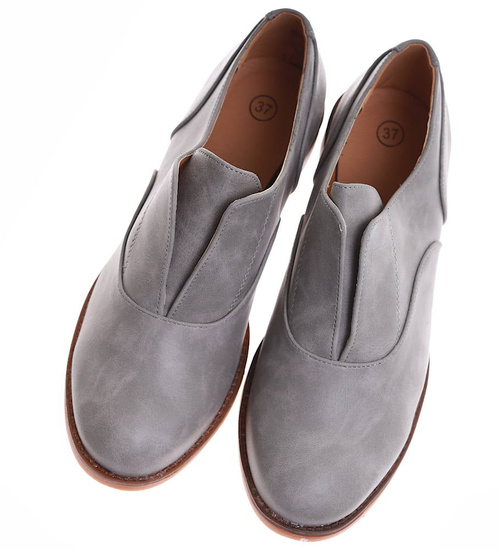 Wsuwane szare półbuty damskie /E2-2 16850 G158/