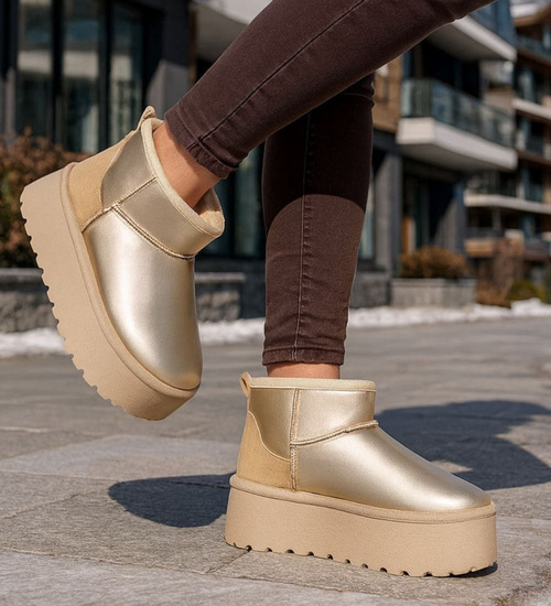 Krótkie kozaki śniegowce eskimoski Złote /A3-3 18605 T185/