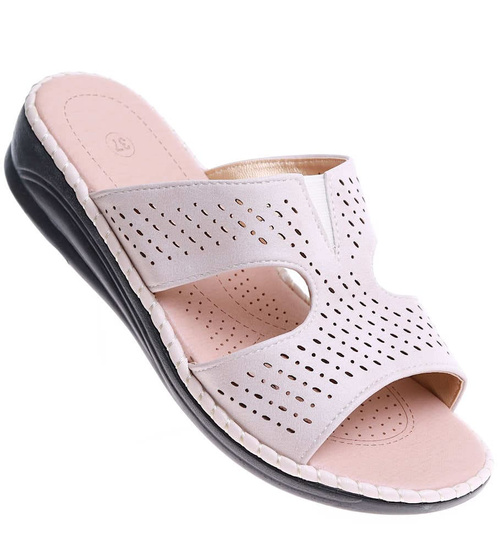 Beżowe damskie klapki na niskim płaskim obcasie /B7-2 16139 T280/