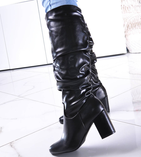 Klasyczne czarne kozaki na obcasie /B5-1 12851 T385/