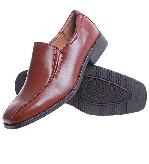 Wsuwane męskie brązowe półbuty mokasyny /E3-2 15498 T251/