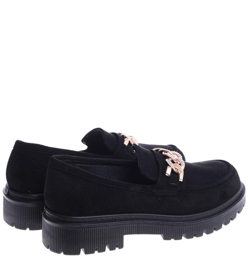 Czarne półbuty loafersy na niskiej platfomie /C7-2 14873 T485/