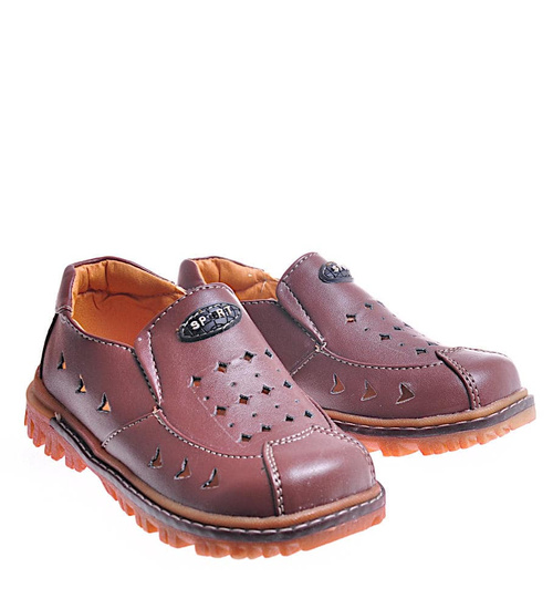 Wygodne półbuty chłopięce na rzepy Brązowe /D5-2 11788 T192/