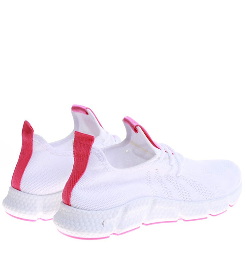 Biało różowe wkładane buty sportowe damskie /G5-2 16123 G383/