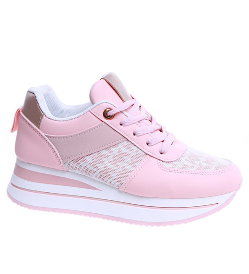 Różowe trampki sneakersy damskie na koturnie /E3-1 14742 T382/