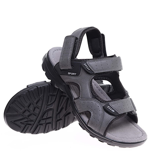 Szare męskie sandały na rzepy /C5-3 16152 S435/