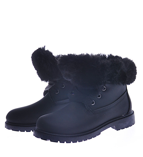 Czarne dziewczęce trapery z futerkiem /D9-2 12735 T492/