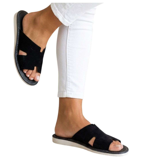 Skórzane domowe klapki kapcie czarne /A3-1 18695 S194/