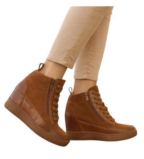 Czekoladowe trampki snekaersy na koturnie /i5-4 h2 18493 W12-3/