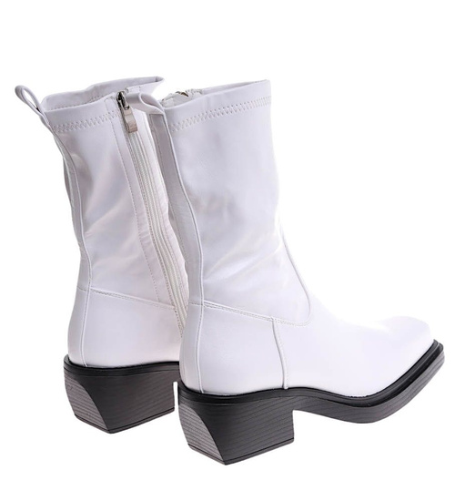 Białe botki damskie na niskim obcasie /E3-2 +i5-2 16858 G284 +H2/