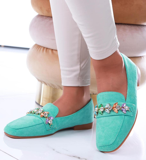 Zielone balerinki lordsy z kamieniami /A2-2 13521A T463/