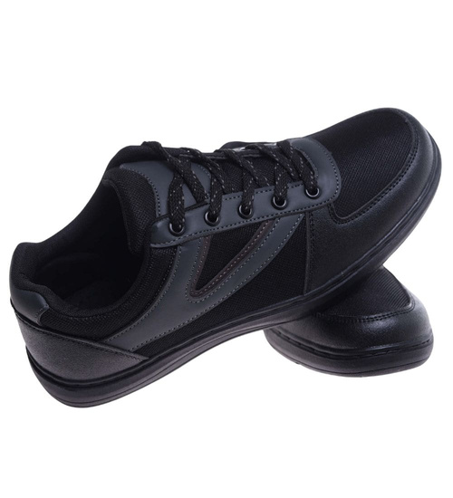 Sznurowane sportowe półbuty męskie Czarne /B4-1 18156 T288/