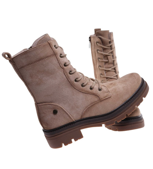 Beżowe wiązane botki trapery na platformie /C7-3 18280 W600/