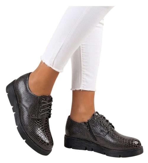 Szare sznurowane dziewczęce półbuty /B3-3 14940 T039/