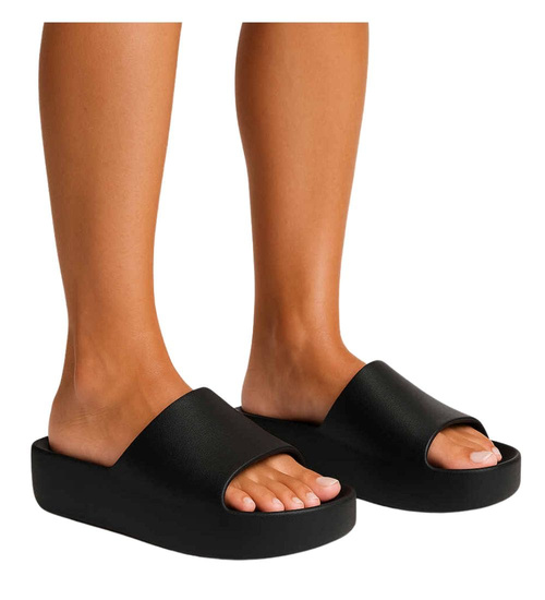 Czarne wodoodporne klapki plażowe na platformie /C1-3 17847 G182/