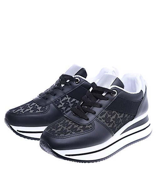 Czarne trampki sneakersy damskie na koturnie /D6-1 14787 T382/