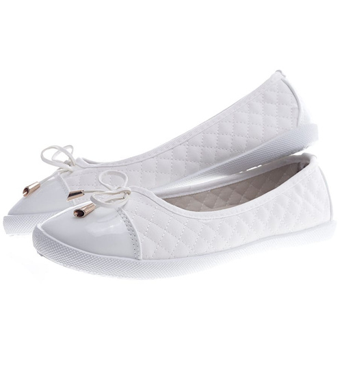 Sportowe białe balerinki damskie z kokardką /B5-3 13104 S290/