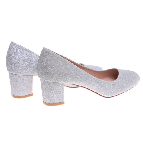 Wizytowe srebrne czółenka na klocku /G11-2 18632 T357/