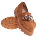 Karmelowe półbuty loafersy na platformie z kamieniami /B6-2 18484 T203/