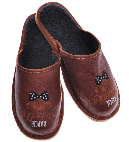 Kapcie Dziadka- skórzane klapki na prezent /D6-1 13082 S18-45/