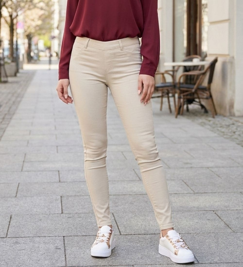 Wyszczuplające lśniące legginsy beżowe /H2 UB857 G8-6/