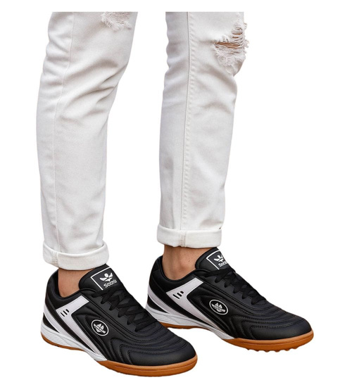 Czarno białe sznurowane trampki halówki męskie /A2-3 18137 T482/