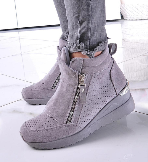 Szare sneakersy damskie na koturnie /B2-2 12852 T890/