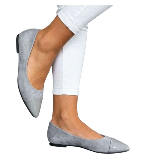 Szare baleriny damskie z zamszu /E1-2 18708 T087/