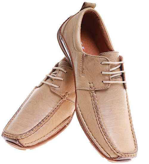 Sznurowane męskie beżowe półbuty /E8-3 11020 T125/