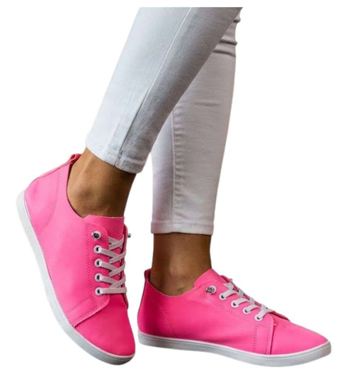 Fuksjowe sznurowane trampki damskie /E7-2 16214 T238/