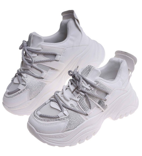 Białe damskie buty sportowe na platformie /F7-3 18192 T203/