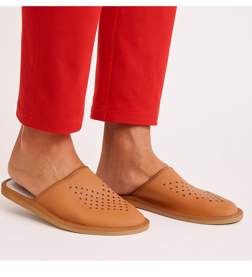 Skórzane męskie klapki domowe kapcie /E6-1 4832 S196/