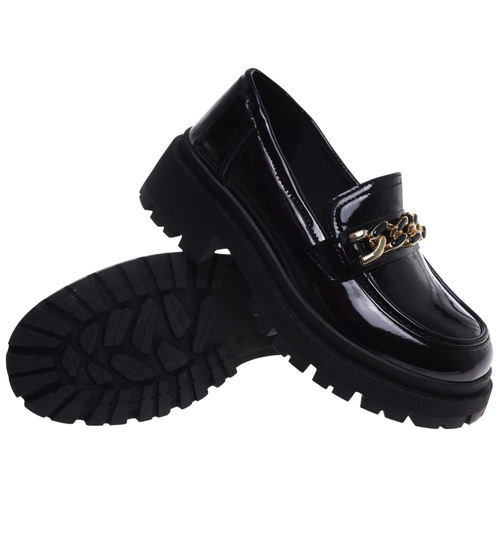 Czarne damskie półbuty na platformie OST492