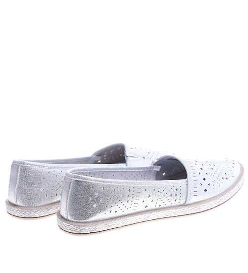 Srebrne ażurowe balerinki espadryle /C7-2 14026 T390/