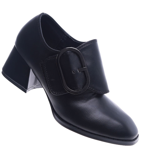 Czarne botki damskie na szerokim obcasie /C2-3 13480 S144/