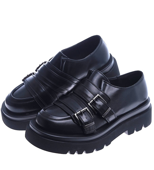 Czarne półbuty damskie na platformie /B3-1 13796 T331/