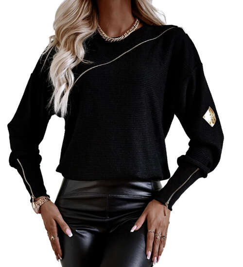 Czarna bluza damska z suwakami O'LB /H UB676 L141/ Czarna bluza damska z suwakami O'LB /H UB676 L141/