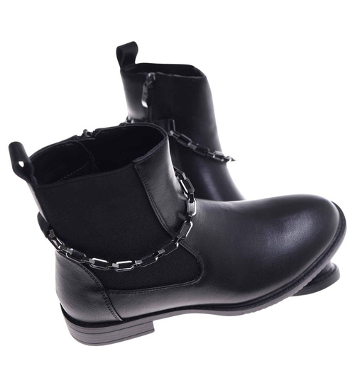 Kobiece czarne botki na niskim obcasie /A1-3 15248 T386/