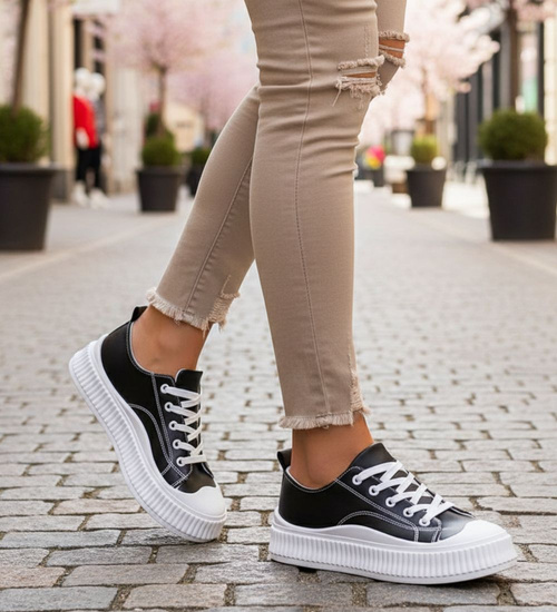 Czarne wiązane trampki creepersy /A5-2 12278 S293/