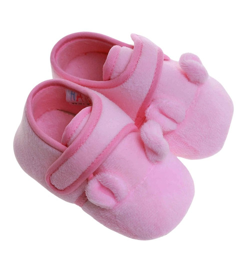 Różowe bawełniane pluszowe kapcie dla niemowląt /H2 17570 MX2-5/