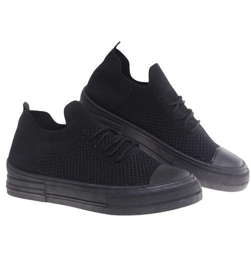 Czarne elastyczne trampki damskie /H2 18491 W6/