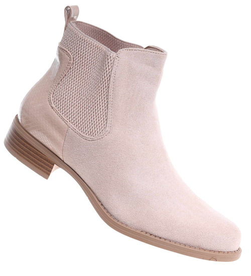 Beżowe botki damskie na płaskim obcasie wsuwane /L3-2 18507 W232/