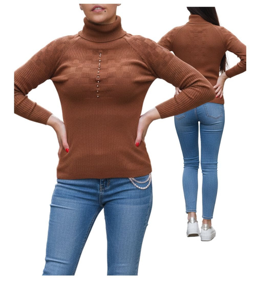 Elastyczny damski golf brązowy /C6-1 UB306 T197/