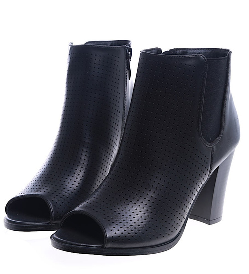 Otwarte wiosenne botki na obcasie Czarne /E9-2 13695 S393/